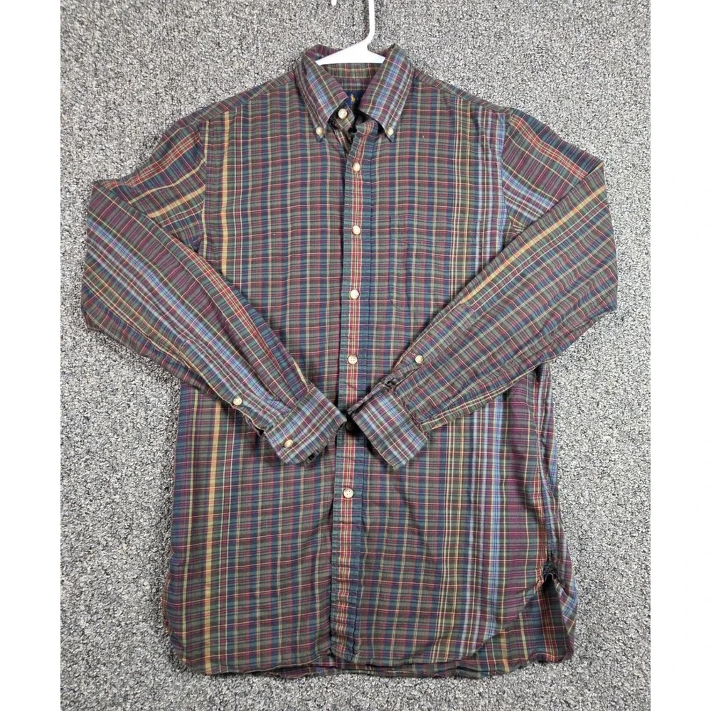 Polo‎ Ralph Lauren Button Down Shirt Mens S Green Plaid 100% Cotton Long Sleeve